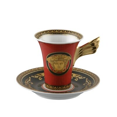 Versace Medusa Red Coffee Cup and Saucer 6 Inch 6 oz., MPN: 19300-409605-14740, 790955025202