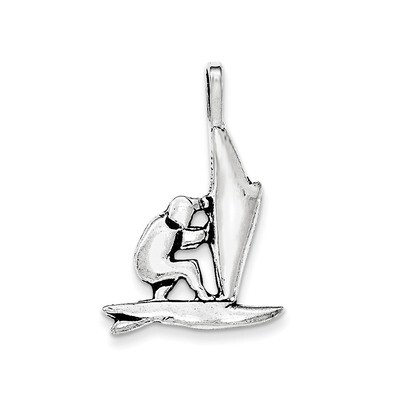 Antiqued Man Windsurfing Chain Slide Pendant Sterling Silver QC8774