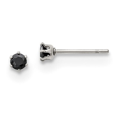 3mm Black Round Diamond CZ Stud Post Earrings Stainless Steel Polished SRE1091 by Chisel, MPN: SRE1…