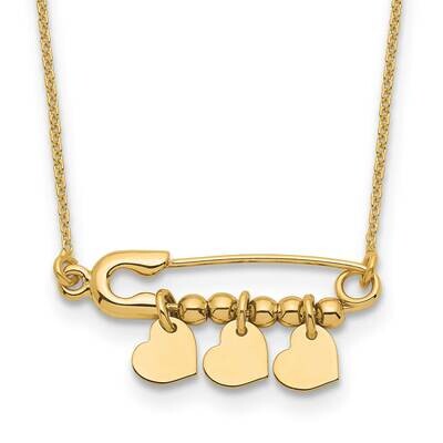 Safety Pin with Dangle Hearts Necklace 17 Inch 14k Gold SF2879-17, MPN: SF2879-17, 191101732072