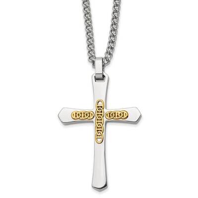 14K Accent Cross 24 Inch Necklace Stainless Steel Polished SRN2821-24 by Chisel, MPN: SRN2821-24, 1…