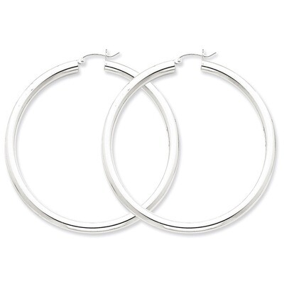 4mm Round Hoop Earrings Sterling Silver Rhodium-plated QE4404, MPN: QE4404, 883957930244