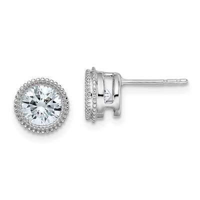 Round Beaded Bezel D E F Pure Light Moissanite Earrings 14k White Gold EM6780-120-WMP, MPN: EM6780-…