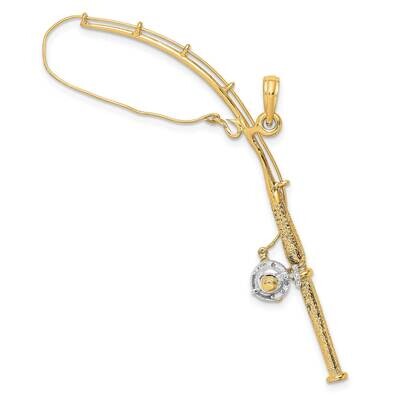 3-D Moveable Fishing Pole with Reel Charm 14k Gold Rhodium K9051, MPN: K9051, 637218022410