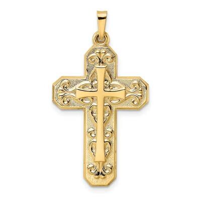 Textured Hollow Scroll Design Double Cross Pendant 14k Gold Polished XR1928, MPN: XR1928, 196904094…