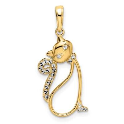 Cat Pendant 14k Gold and White Rhodium Diamond-Cut M3002, MPN: M3002, 196904072929
