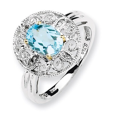 Sky Blue Topaz &amp; Diamond Ring Sterling Silver &amp; 14K Gold QR2621, MPN: QR2621, 685146726061
