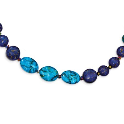 Agate,Crystal,Jasper Recon. Lapis with 2 ext Necklace 16 Inch Sterling Silver QH5269-16, MPN: QH526…
