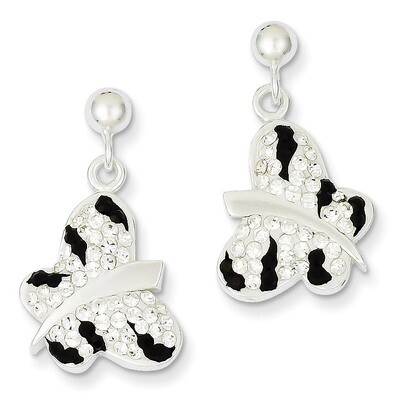 Sterling Silver Stellux Crystal Black/White Animal Print Post Earrings QE9684