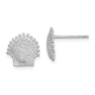 Beaded Scallop Shell Post Earrings 14k White Gold TE766W, MPN: TE766W, 637218133673