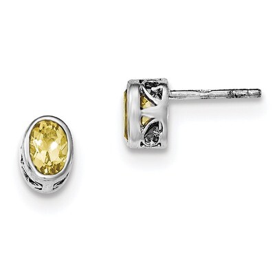 Citrine Oval Post Earrings Sterling Silver Rhodium-plated Polished QE12626CI, MPN: QE12626CI,