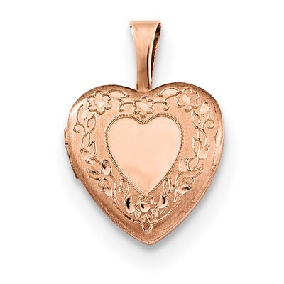 Flower Border 12mm Heart Locket Sterling Silver Rose Gold-plated QLS755, MPN: QLS755, 191101364754