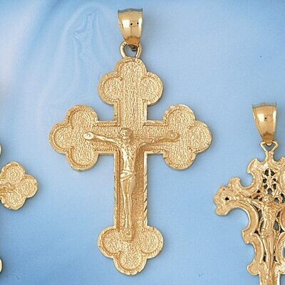 Dazzlers Jewelry Jesus Christ on Cross Pendant Necklace Charm Bracelet in Yellow, White or Rose Gol…