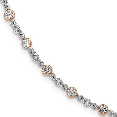 Rose Gold-Plated CZ Diamond Station 7.25 Inch Bracelet Sterling Silver QCM919-7.25, MPN: QCM919-7.2…