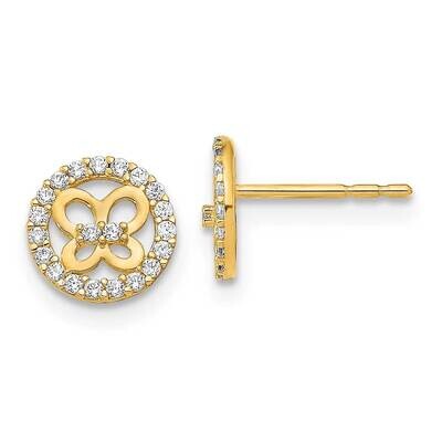 Circle with Butterfly CZ Diamond Post Earrings 14k Gold Polished YE2100, MPN: YE2100, 191101786273