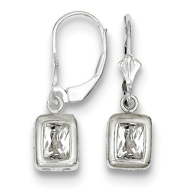 7x5mm Emerald Cut Diamond Leverback Earrings Sterling Silver QE2048CZ, MPN: QE2048CZ, 883957227009
