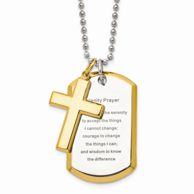 Yellow IP-plated Serenity Prayer Necklace Stainless Steel Polished SRN1642-24 by Chisel, MPN: SRN16…