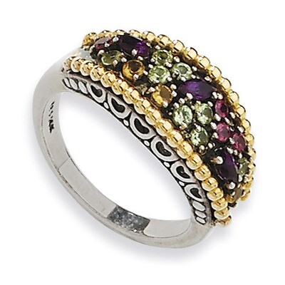 .88Multi Gemstone Ring Sterling Silver &amp; 14k Gold QTC330-6