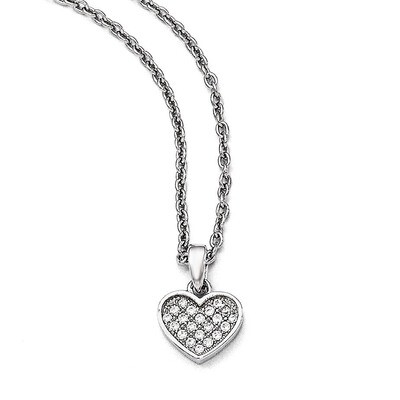 Heart Necklace w/2 ext Neck Sterling Silver &amp; Cubic Zirconia Polished QMP137-18, MPN: QMP137-18, 19…