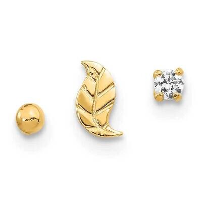 Leaf, Ball and Post Nose Set 14k Gold CZ Diamond BD146SET, MPN: BD146SET, 886774071558
