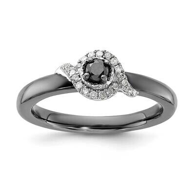 Sterling Silver Stackable Expressions Polished Black &amp; White Dia Ring QSK655-6