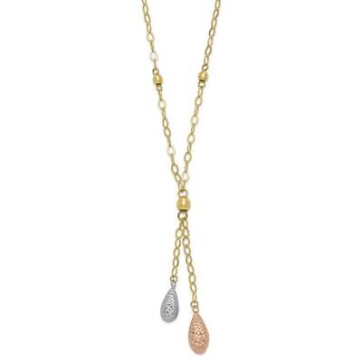 14k Gold LINK CHAIN with TRI-COLOR TEAR DROB PENDANTS CMEI18070-18
