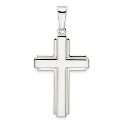Edge Lines Latin Cross Pendant Sterling Silver Polished QC11114, MPN: QC11114, 191101768347