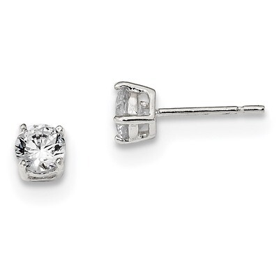 5mm Round Basket Set Cubic Zirconia Stud Earrings Sterling Silver QE3145, MPN: QE3145, 883957718071
