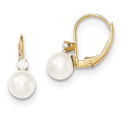 6mm Cultured Pearl Diamond Leverback Earrings 14k Gold XLB60PL/AA, MPN: XLB60PL/AA, 883957131221