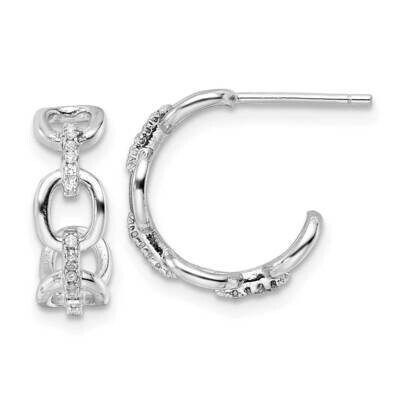 CZ Diamond Links J-Hoop Post Earrings Sterling Silver Rhodium-Plated Polished QE16265, MPN: QE16265…