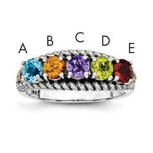 Five-Stone and Diamond Mother&#39;s Ring Sterling Silver &amp; 14k Gold QMR25/5SY-10, MPN: QMR25_5--6,