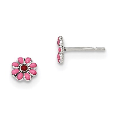 Enamel Flower Post Earrings Sterling Silver QGK103, MPN: QGK103, 191101073151