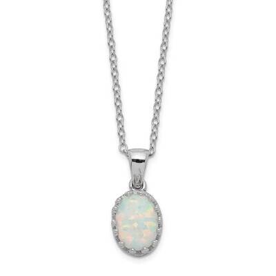 18 Inch Polished Oval Created Opal Necklace Sterling Silver Rhodium-plated QG5148-18, MPN: QG5148-1…