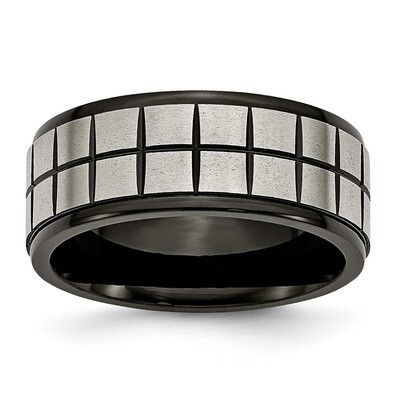 9mm Black Ip-Plated Brushed &amp; Polished Band Titanium TB268-10