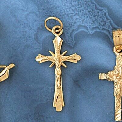 Dazzlers Jewelry Jesus Christ on Cross Pendant Necklace Charm Bracelet in Yellow, White or Rose Gol…