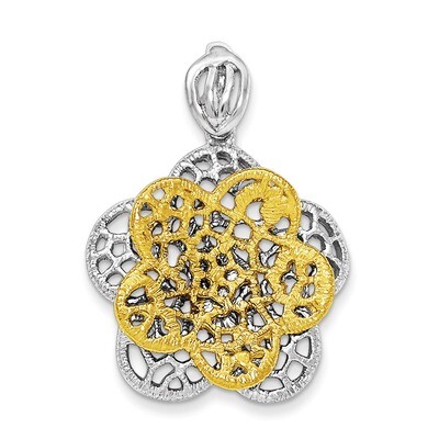 Rhodium-plated Gold-tone Flower Pendant Sterling Silver QP4323