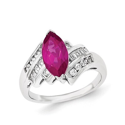 Synthetic Ruby &amp; CZ Marquise Ring Sterling Silver QR6324-6