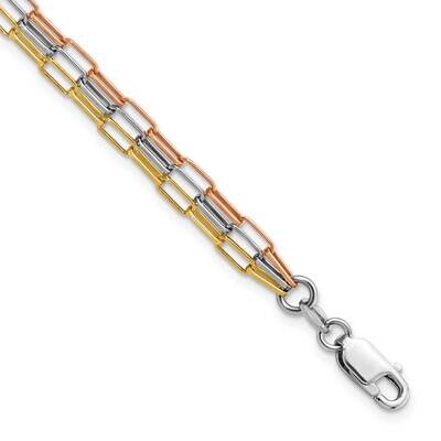 Rose &amp; Yellow-Tone Paperclip Link 3-Strand Brace Sterling Silver Rhodium-Plated QG5987-7.5, MPN: QG…