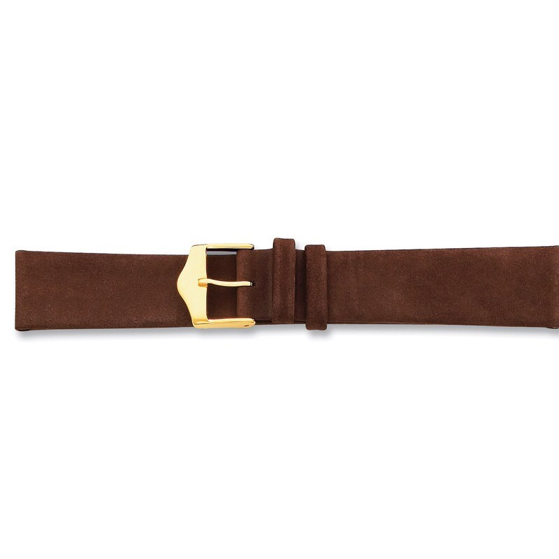 18mm Brown Suede Leather Buckle Watch Band 7.5 Inch Gold-tone BA119-18, MPN: BA119-18, 886774141114