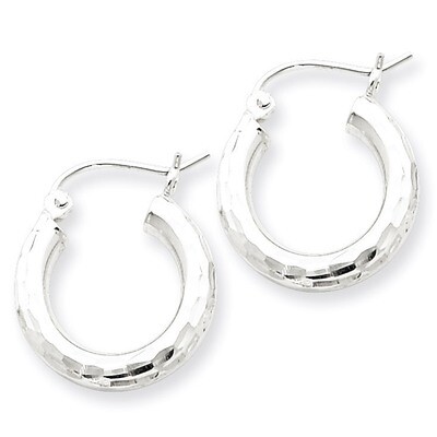 3.00mm Diamond-cut Hoop Earrings Sterling Silver Rhodium-plated QE3544, MPN: QE3544, 883957927282