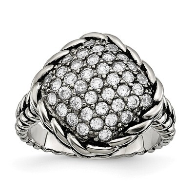 Polished and Antiqued Cz Square Ring Stainless Steel SR371-6