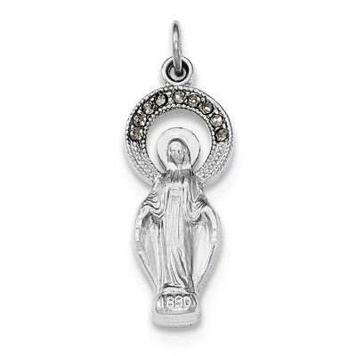 Satin CZ Diamond Miraculous Medal Pendant Sterling Silver Rhodium-plated Polished QC8364, MPN: QC83…