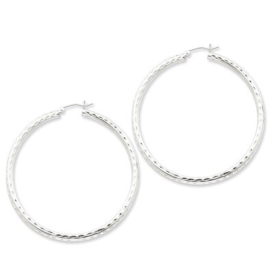 3.00mm Diamond Cut Hoop Earrings Sterling Silver Rhodium-plated QE4482, MPN: QE4482, 883957931012