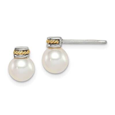 FWC Pearl Earrings Sterling Silver with 14k Gold Accent QTC1535, MPN: QTC1535, 883957229591