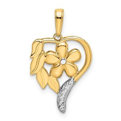 Floral Heart Pendant 14k Gold and White Rhodium Diamond-Cut M2986, MPN: M2986,