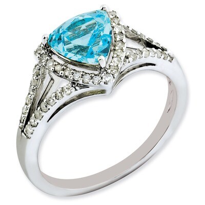 Blue Topaz &amp; Diamond Ring Sterling Silver QR3068BT, MPN: QR3068BT, 886774670218