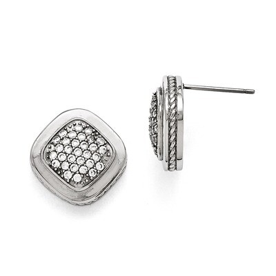 Polished Square Synthetic Diamond Post Earrings - Stainless Steel SRE768 by Chisel, MPN: SRE768, 19…