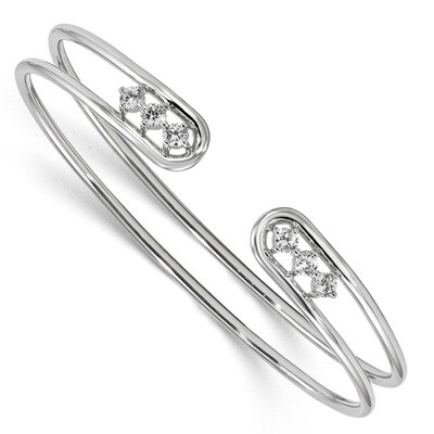 CZ Diamond Cuff Bangle Sterling Silver Rhodium-plated QB1165, MPN: QB1165,