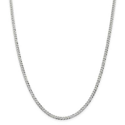3.2mm Beveled Curb Chain 28 Inch Sterling Silver QFB080-28, MPN: QFB080-28,