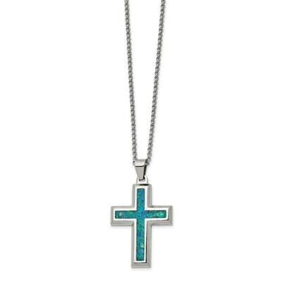 Imitation Opal Large Cross 22 Inch Necklace Stainless Steel Polished SRN2756-22 by Chisel, MPN: SRN…